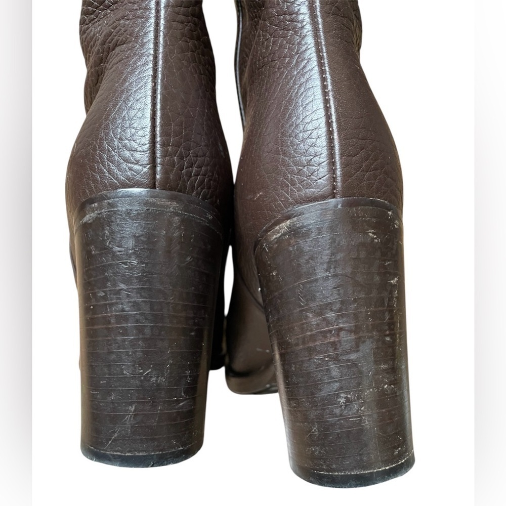 Aquatalia Beryl Brown Pebbled Leather Heeled Boots Size 7 1/2 Made In Italy - Picture 8 of 13